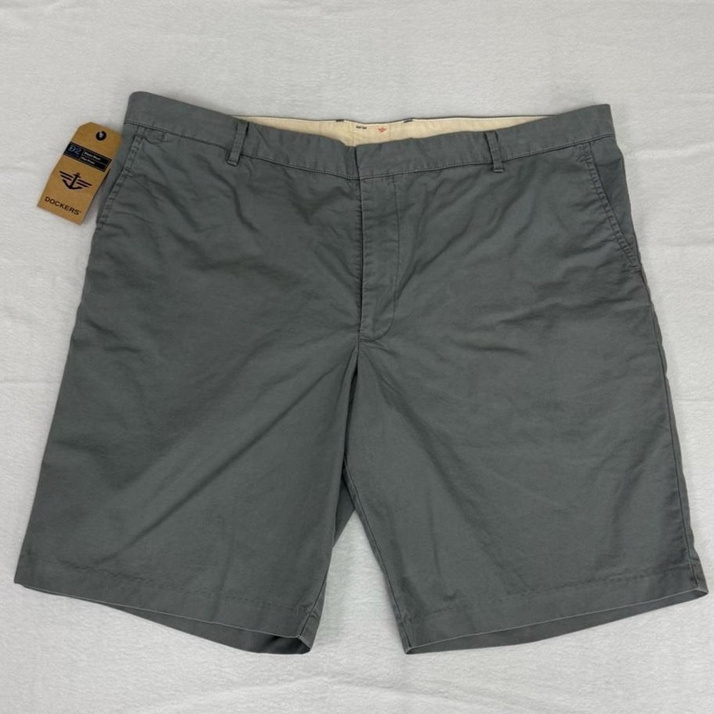 Dockers Mens Grey Khaki Diem D2 Flat Front Cotton Shorts Size 40 6141D922